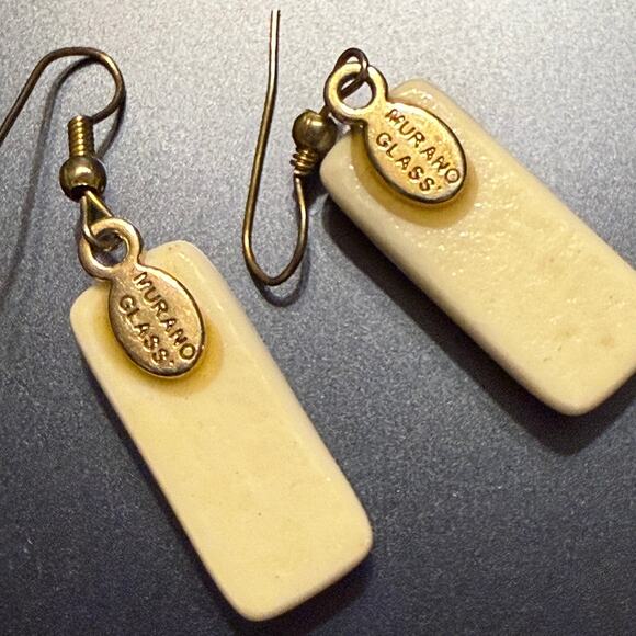 Murano Glass Cream & Gold Geometric Drop Earrings - Picture 3 of 6